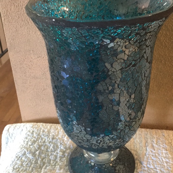 Vase-Turquoise Cut-Glass Gorgeous NEW Neiman Marcus 11.5 x 7 inch Mosaic Unique - Picture 4 of 5